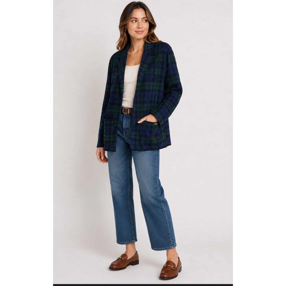 NWT Anne Klein Tartan Plaid Sweater Blazer Open Cardigan S Old Money Prep School